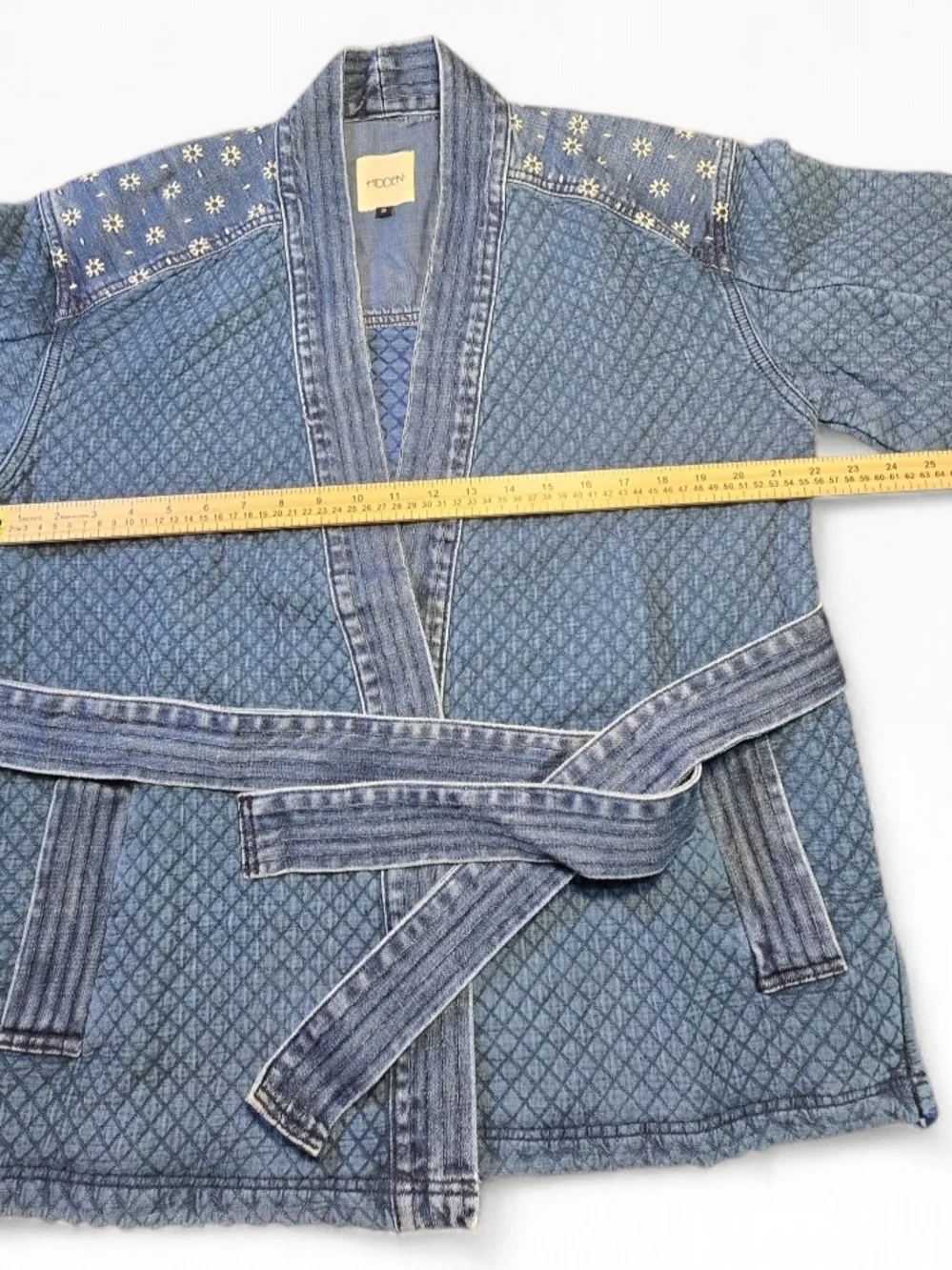Hidden Embroidered Denim Kimono Oversized Small - Picture 7 of 10